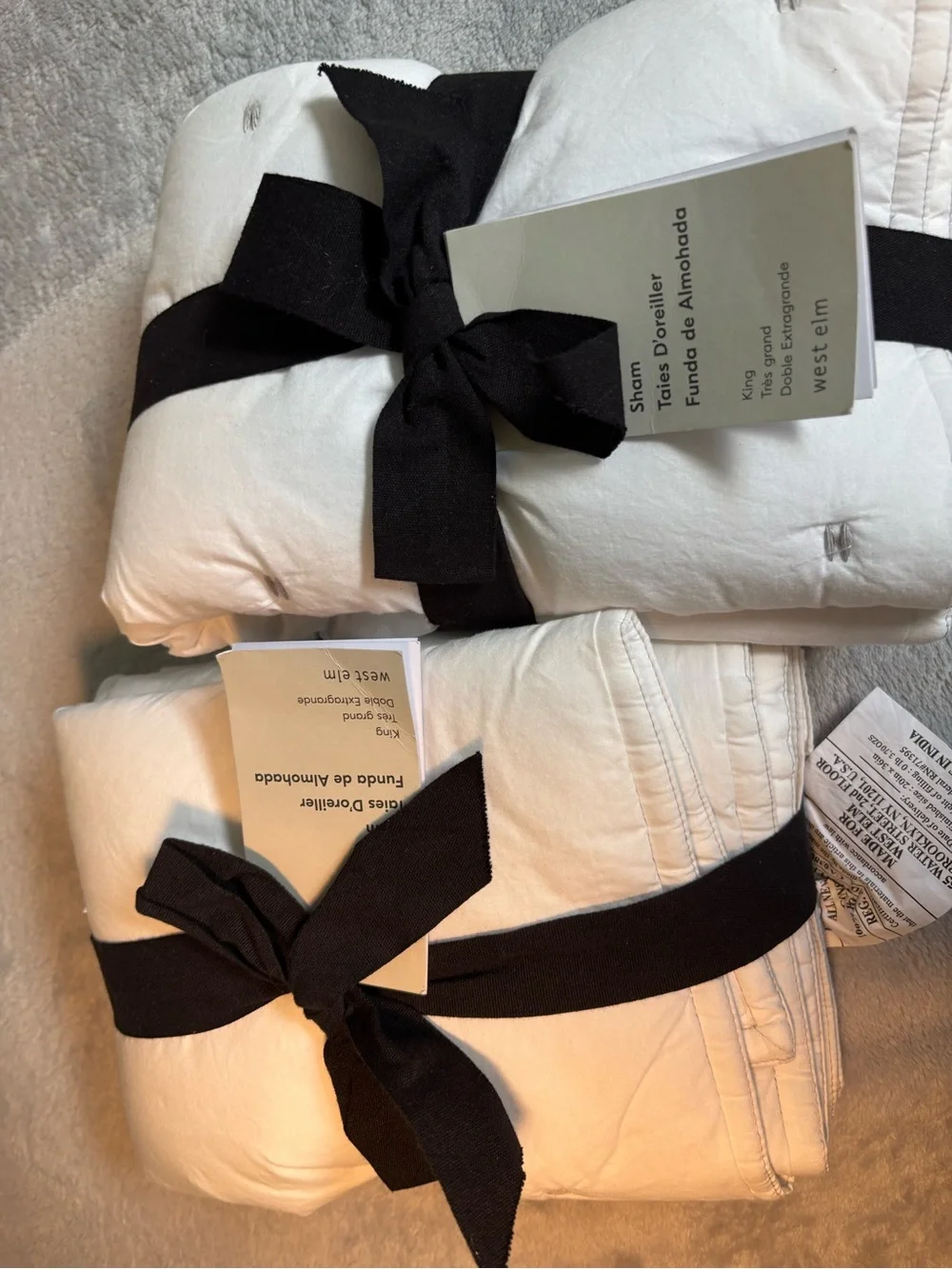 New West Elm Organic Cotton Pillow Insert with Black Strap - White